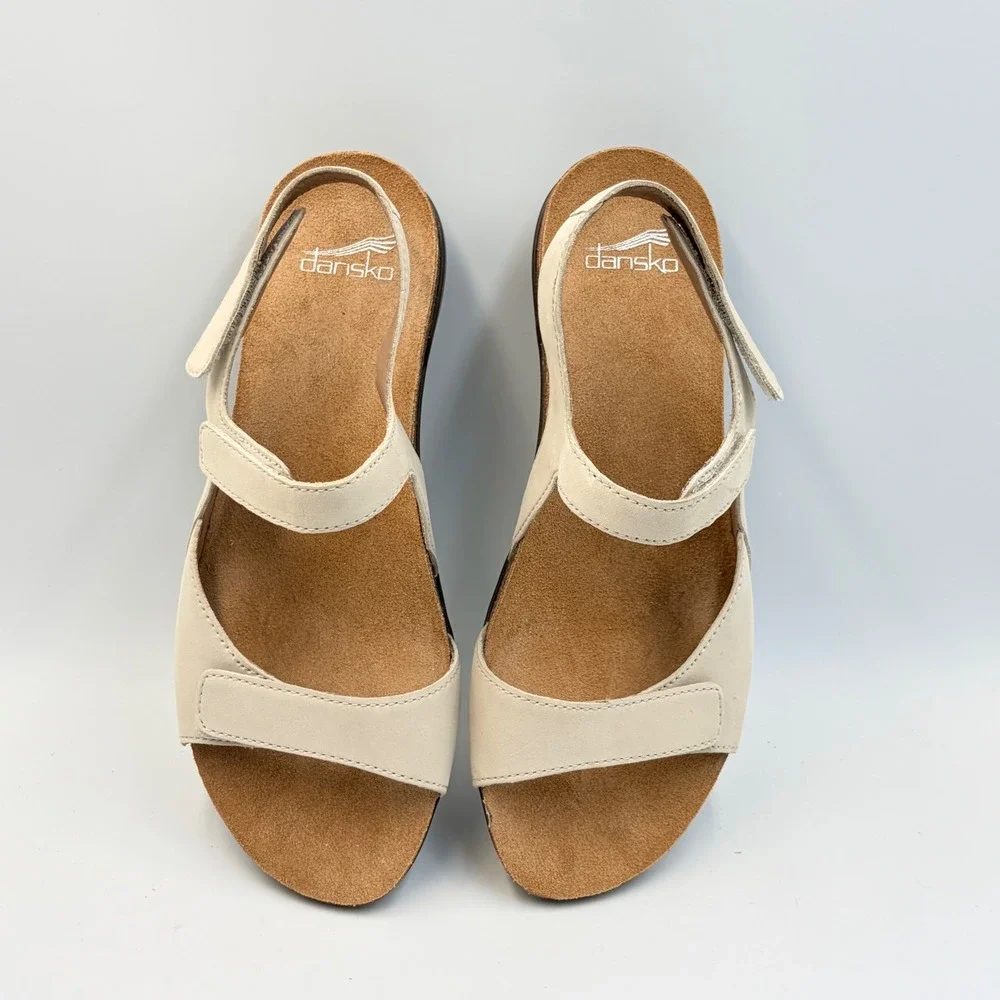 Dansko Ronda Cork‎ Sandals Nubuck Ivory Triple Strap Comfort Womens 40 US 9.5-10